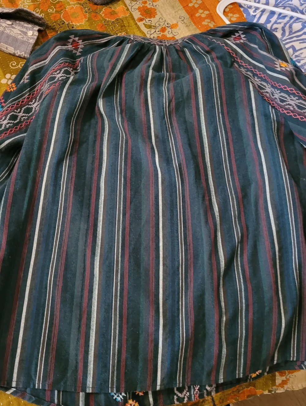 Embroidered Boho Tunic in Teal, Red & Yellow, Medium - Picture 4 of 9